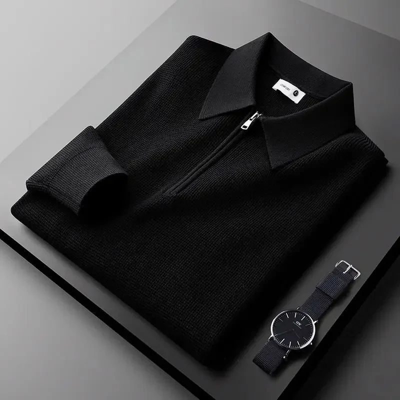 Grey men's long sleeve quarter-zip collared shirt. Versatile Hampton top for comfortable everyday & smart casual fashion.