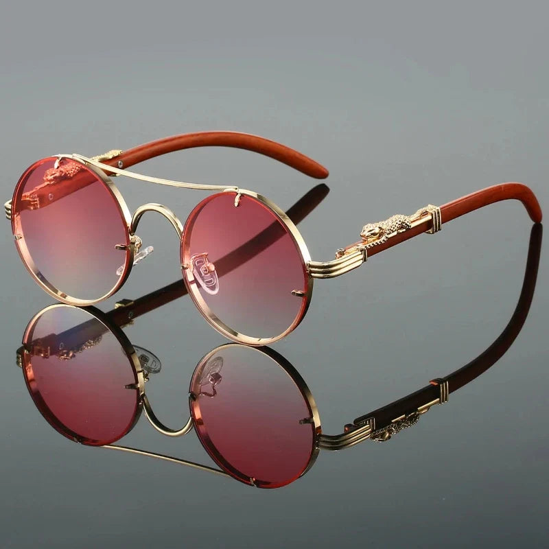 Fashionable unisex wood-side sunglasses, offering UV400 protection & a chic summer style accessory.