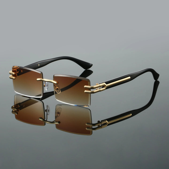 Modern unisex rimless rectangular shades with gradient UV400 lenses. Stylish accessory for sun protection.