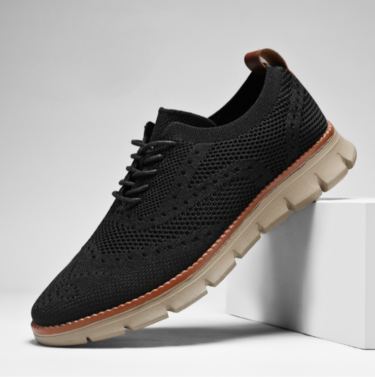 Black men's versatile dress shoes, styled as sneakers for comfort and fashion.