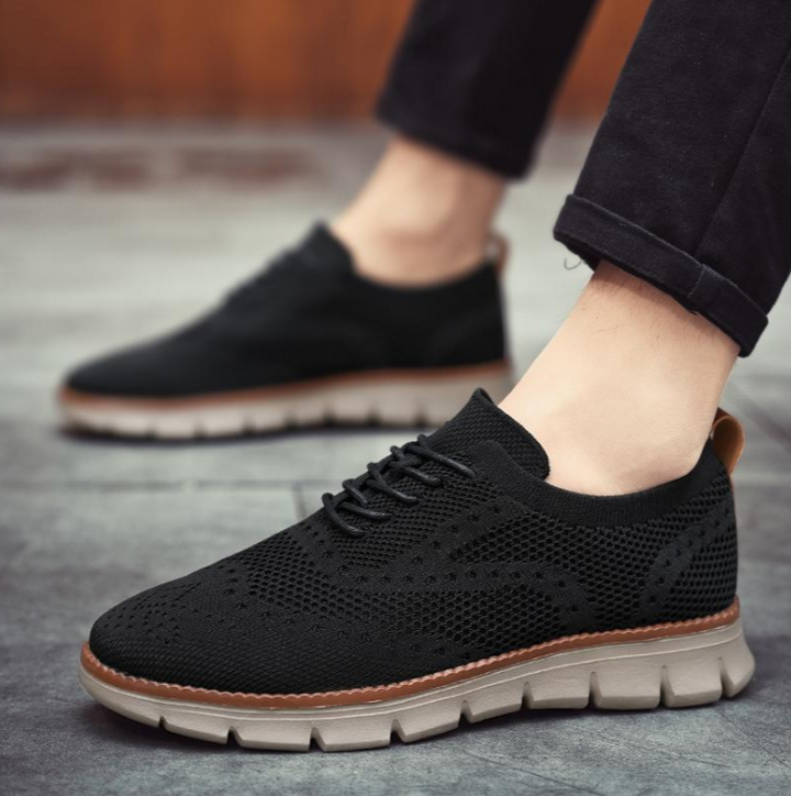 Men's lightweight brown dress sneakers, blending classic design with modern comfort.