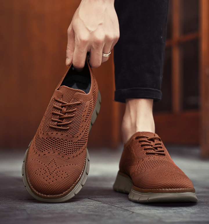 Beige men's Heritage Dress Sneakers, combining dress shoes elegance with casual comfort.