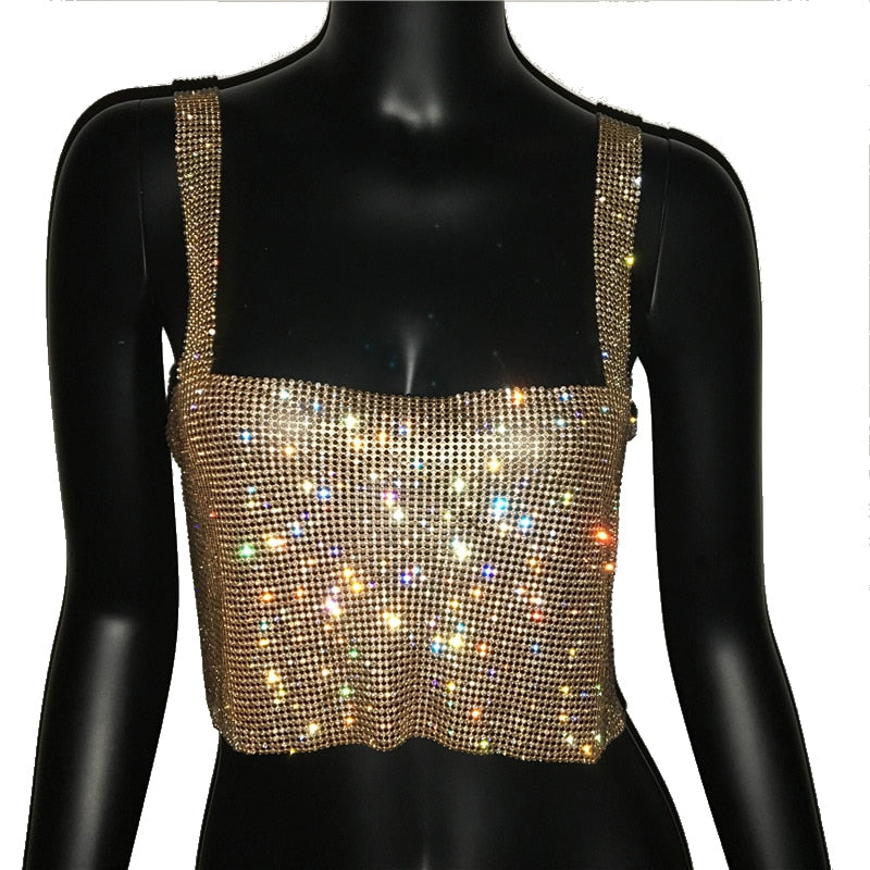 Trendy women's bling crop top, a sparkling and glamorous choice for a memorable night out party.