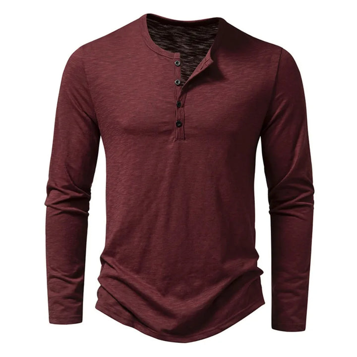 Versatile men's slim fit henley shirt. Classic long sleeve for various everyday casual occasions.