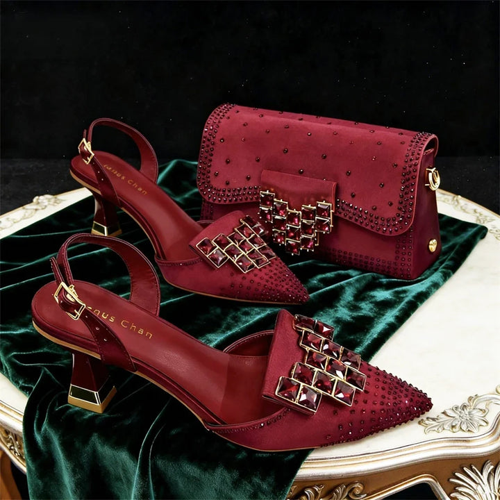 Chic women's fashion set: pointed toe crystal pumps & a matching evening clutch for special events.
