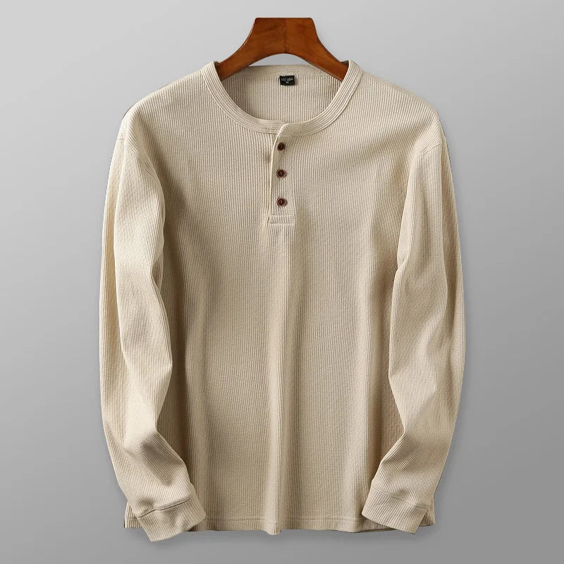 Men's Classic Waffle Knit Long Sleeve Shirt. Versatile casual everyday style.