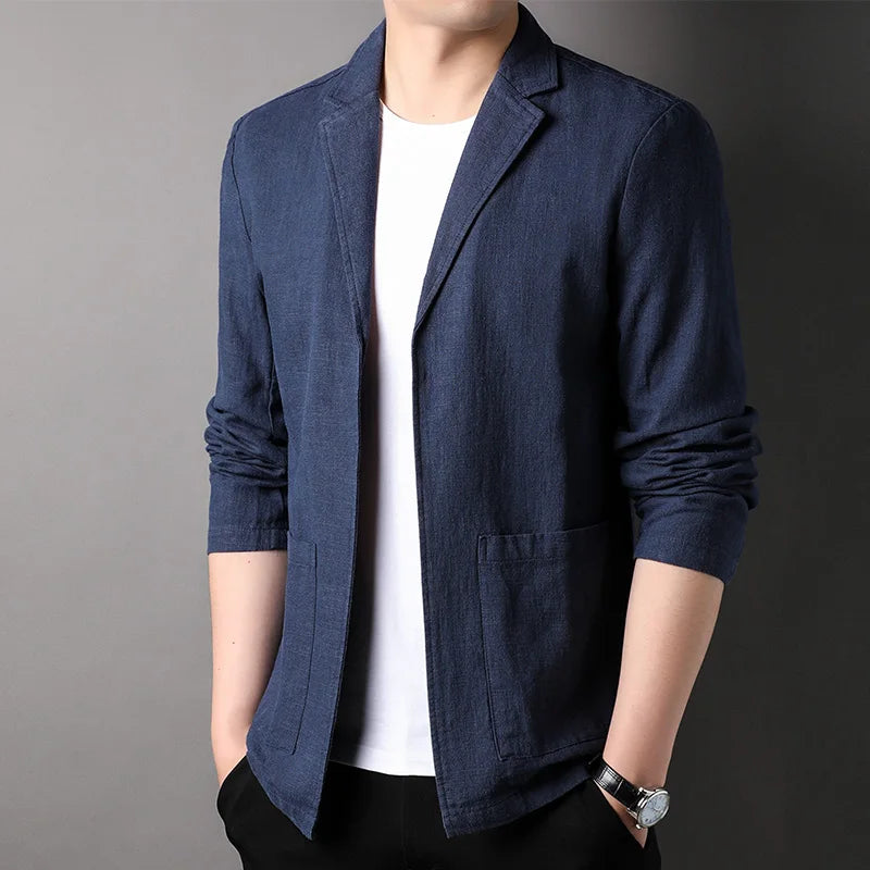 Versatile men's lightweight summer blazer, offering a relaxed fit for comfortable smart casual or business looks.