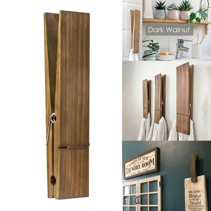 Keep towels tidy with this natural wood wall-mounted towel clip. Perfect for bathroom organization & a clean look.
