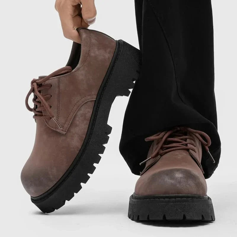 Comfortable men's black chunky sole Derby shoes, ideal for business, events, or everyday style.