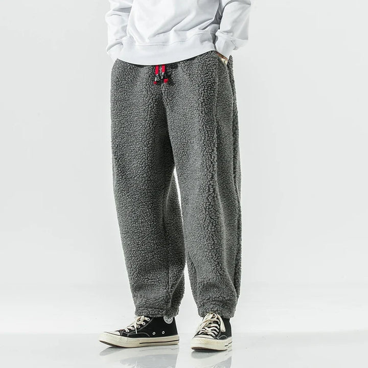 Warm men's sherpa joggers, great as winter loungewear, cozy sweatpants or comfortable casual bottoms for men.