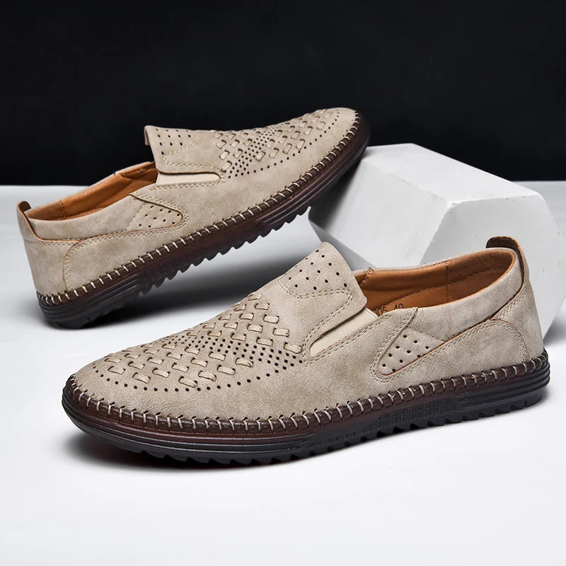 Flexible outsole of men's comfort loafers, designed for comfortable walking and all-day wear.