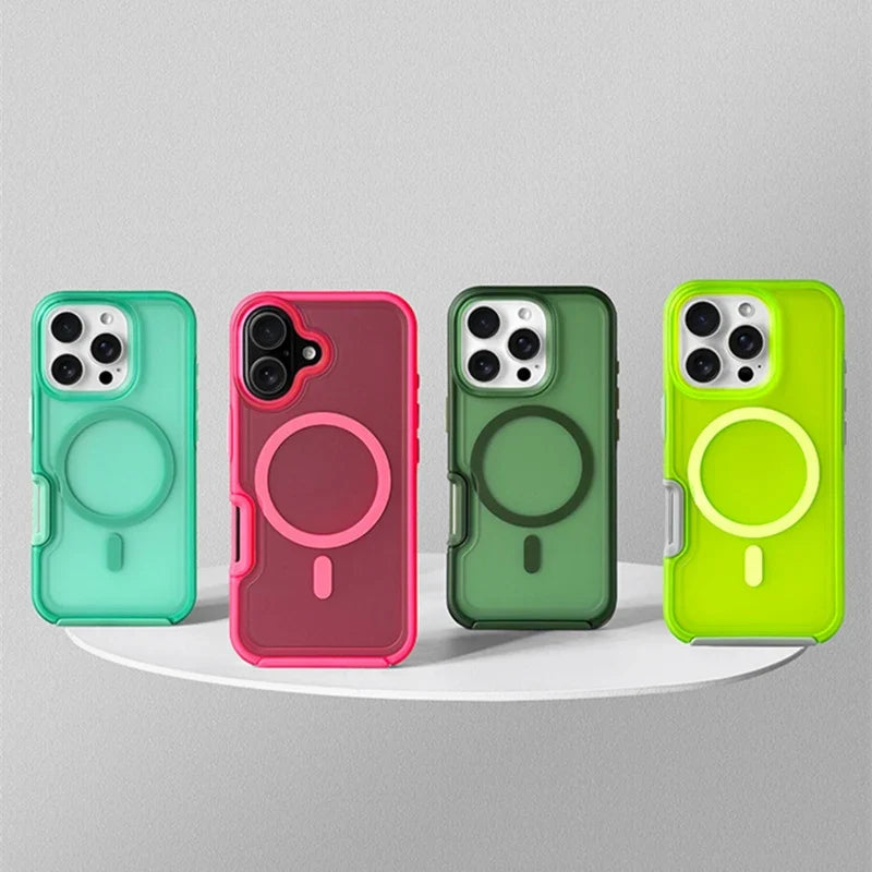 Unisex neon iPhone case with strong magnetic grip, shockproof protection & scratch resistance.