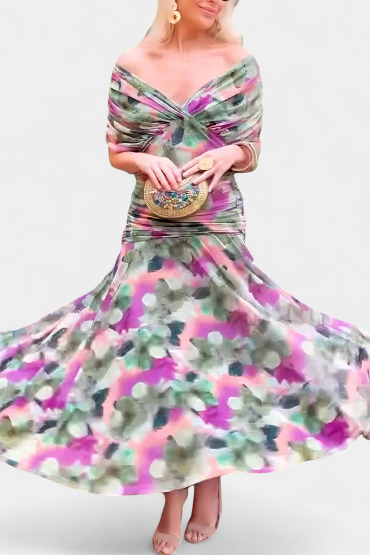 Elegant off-shoulder ruched twist-front midi dress, a must-have for women's special events.
