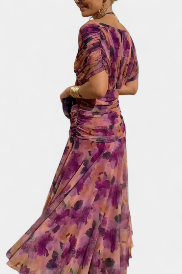 Versatile women's ruched off-shoulder midi dress, great for special occasions.