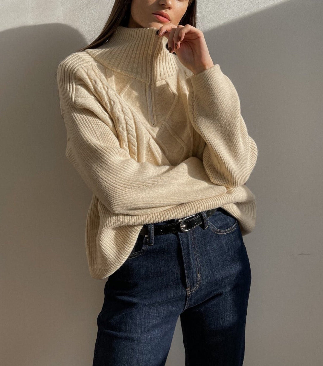 Soft knit women's oversized sweater, providing comfortable and cozy wear for everyday.