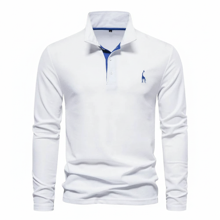 Slim fit long sleeve polo shirt for men. Button-down collar, perfect casual top for fall & winter fashion.