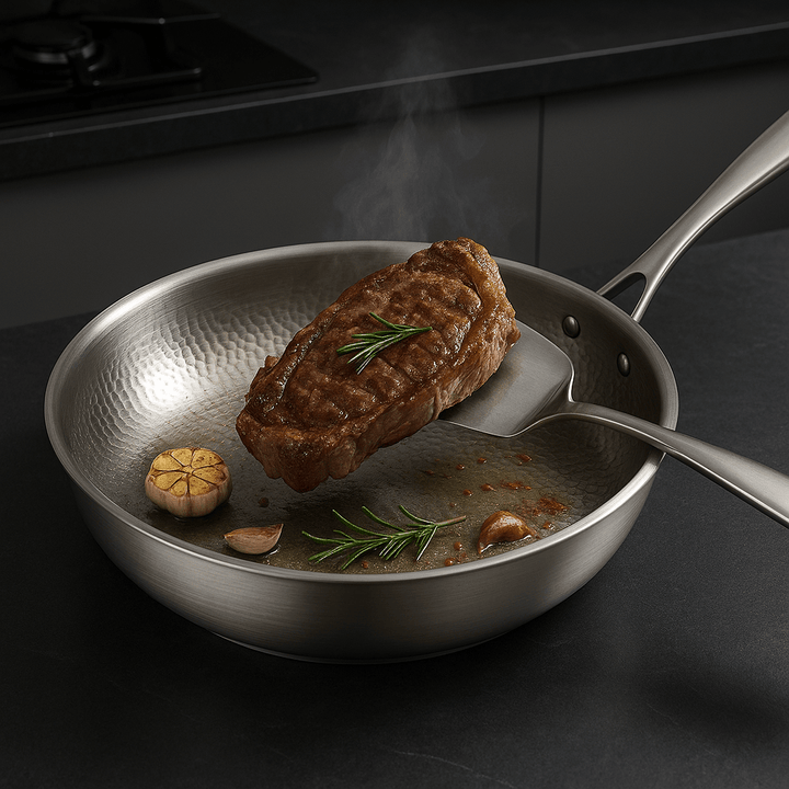 Durable uncoated frying pan for healthy, versatile cooking. Induction-ready kitchenware for every home chef.