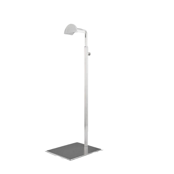 Black adjustable handbag stand, versatile purse display for home or retail. Durable bag holder.