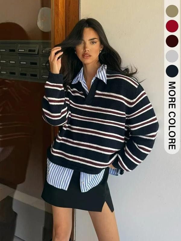 Women's Heritage Striped Knit Sweater, a classic long sleeve pullover for casual everyday style. Comfy & versatile.