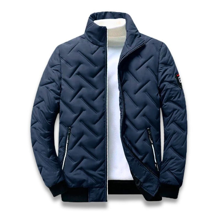 Men's black quilted zipper jacket, lightweight and stylish, ideal casual outerwear for urban fashion.
