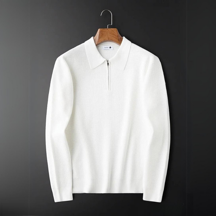 Modern men's Hampton quarter-zip collared shirt. Elegant long sleeve top, perfect for comfortable smart casual & everyday wear.
