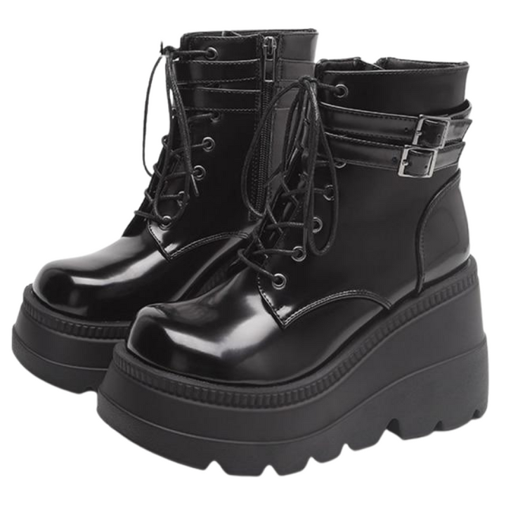 Trendy women's Adora platform ankle boots with chunky heels, versatile for modern & alternative fashion.