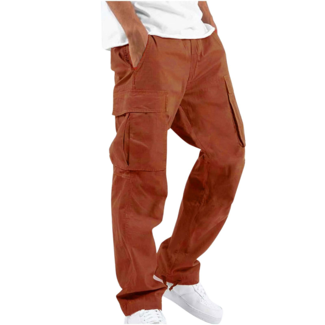 Men's wide leg cargo pants featuring multiple utility pockets, a comfortable relaxed fit for daily wear.