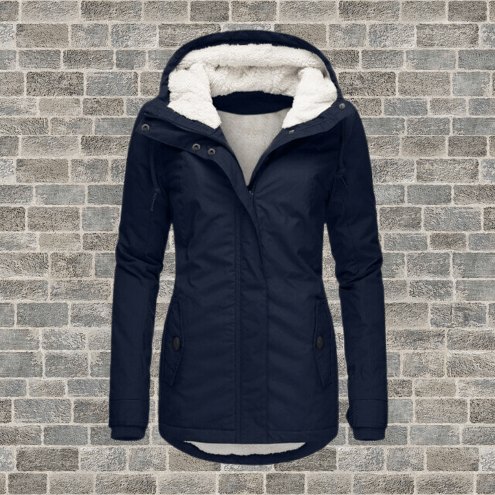 Winterjacke für Damen mit Fellfutter und Plissee-Details