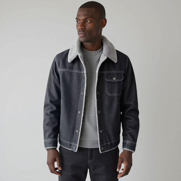 Gray wash denim jacket, perfect versatile outerwear for everyday style and comfort.