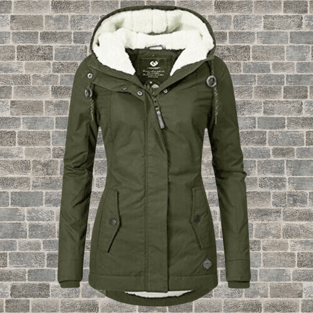 Winterjacke für Damen mit Fellfutter und Plissee-Details