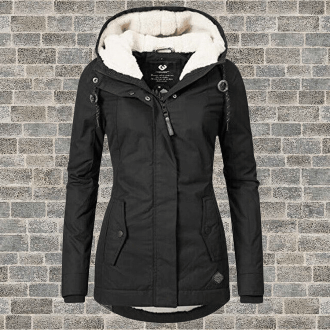 Winterjacke für Damen mit Fellfutter und Plissee-Details