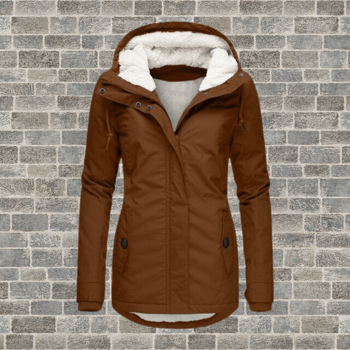 Winterjacke für Damen mit Fellfutter und Plissee-Details