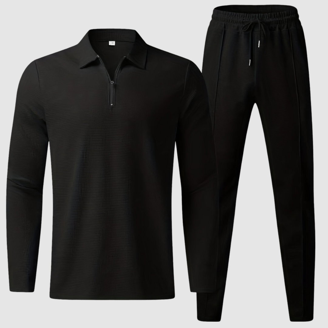 Comfortable men's textured loungewear set with soft fabric. Perfect for relaxing, athleisure, or casual outings.