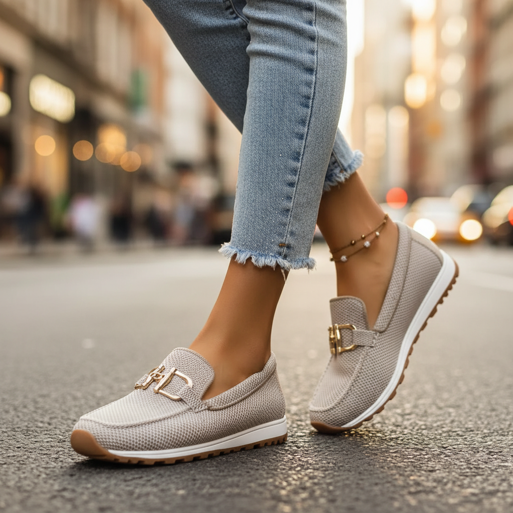 Cushioned women's orthopedic loafers with arch support & elegant horsebit detail.