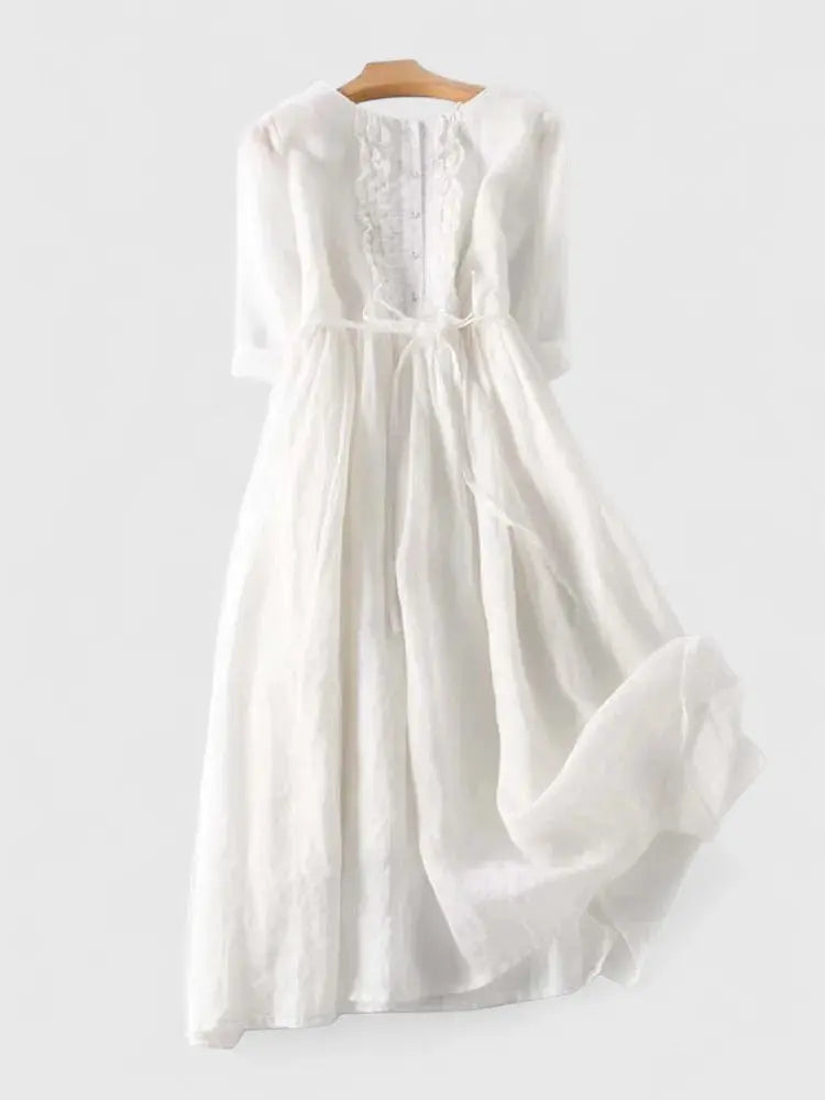 Sophisticated women's elegant midi dress, a versatile lace-up style ideal for everyday wear in spring or summer.