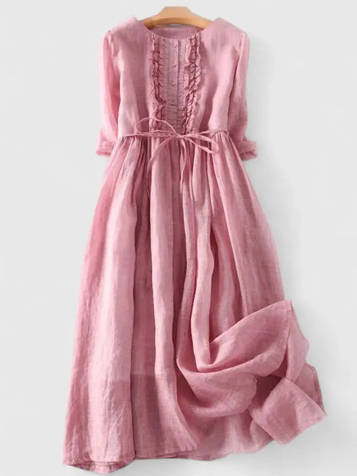 Versatile women's midi dress with lace-up detail, available in elegant pink, white, and green for spring and summer.