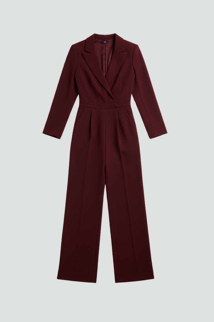 Elegant women's wrap front wide-leg jumpsuit, perfect for formal wear or casual chic fashion.