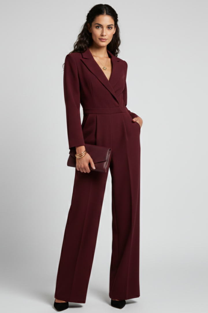 Stylish women's wide-leg jumpsuit featuring a flattering wrap front and comfortable fit for all occasions.