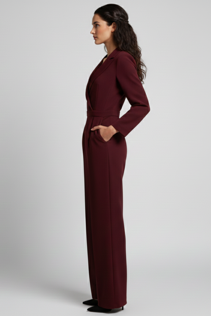 Versatile women's fashion jumpsuit with a chic wrap front, V-neck, and trendy wide-leg design.