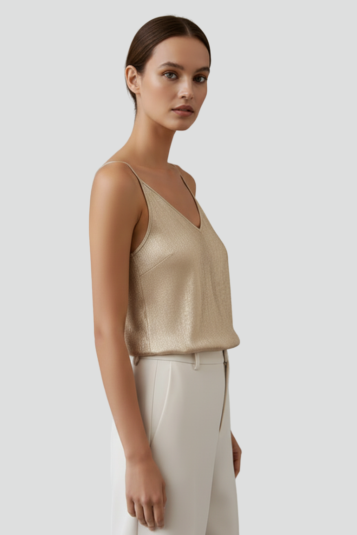Comfortable women's V-neck camisole with thin spaghetti straps, essential for daily wear.