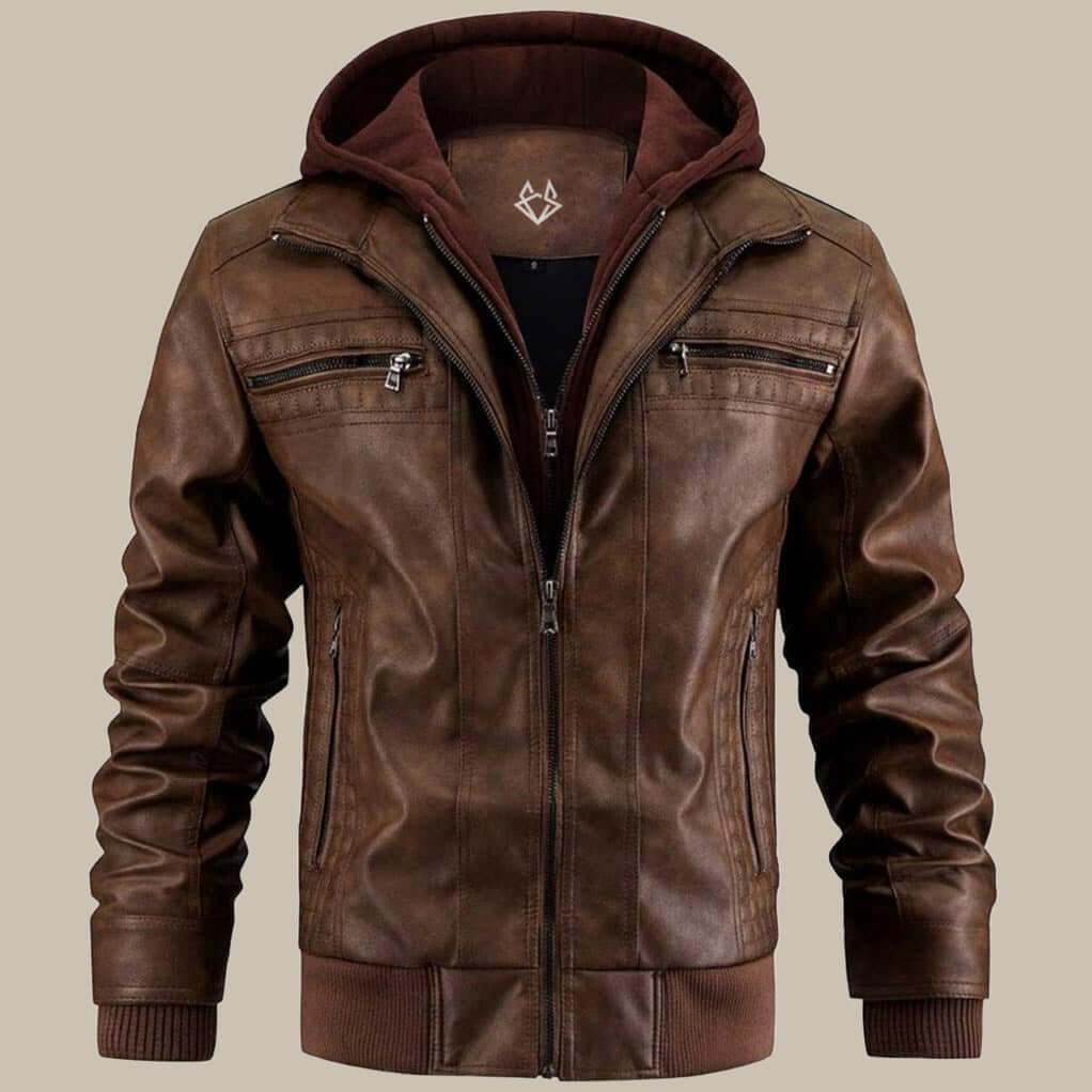 Premium Lederjacke mit Kapuze für Herren