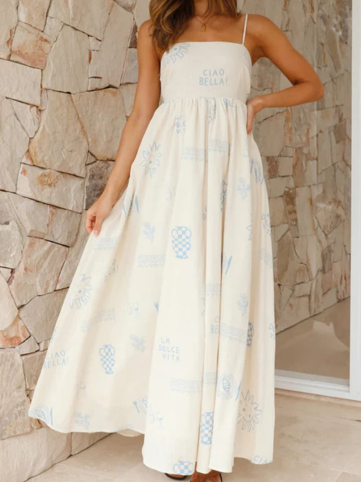 Modern women's open-back maxi sundress. This sophisticated & flowy dress is a summer fashion essential.