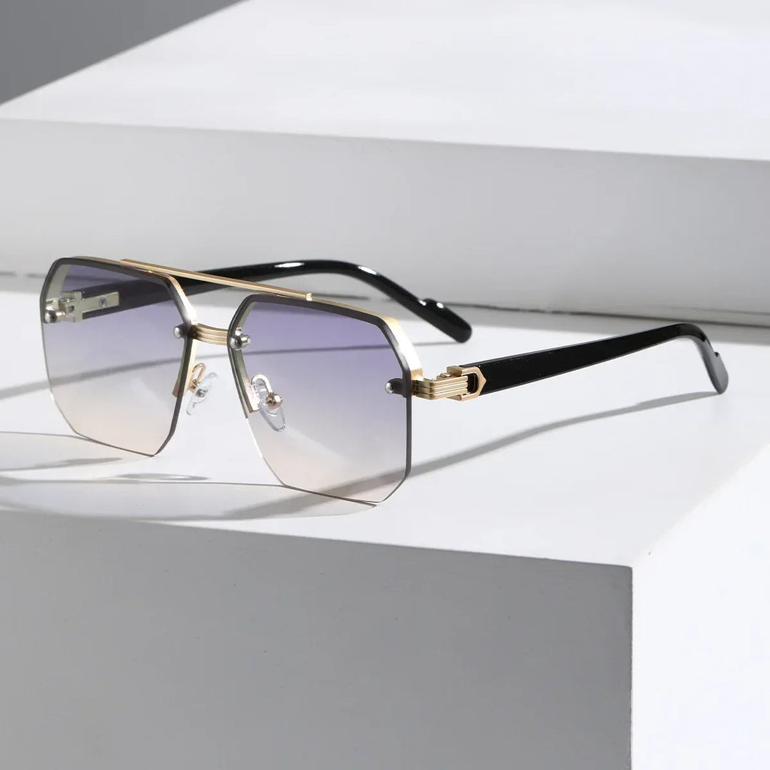 Men's modern geometric sunglasses with sleek black frame and polarized lenses, ideal for outdoor style & sun protection.