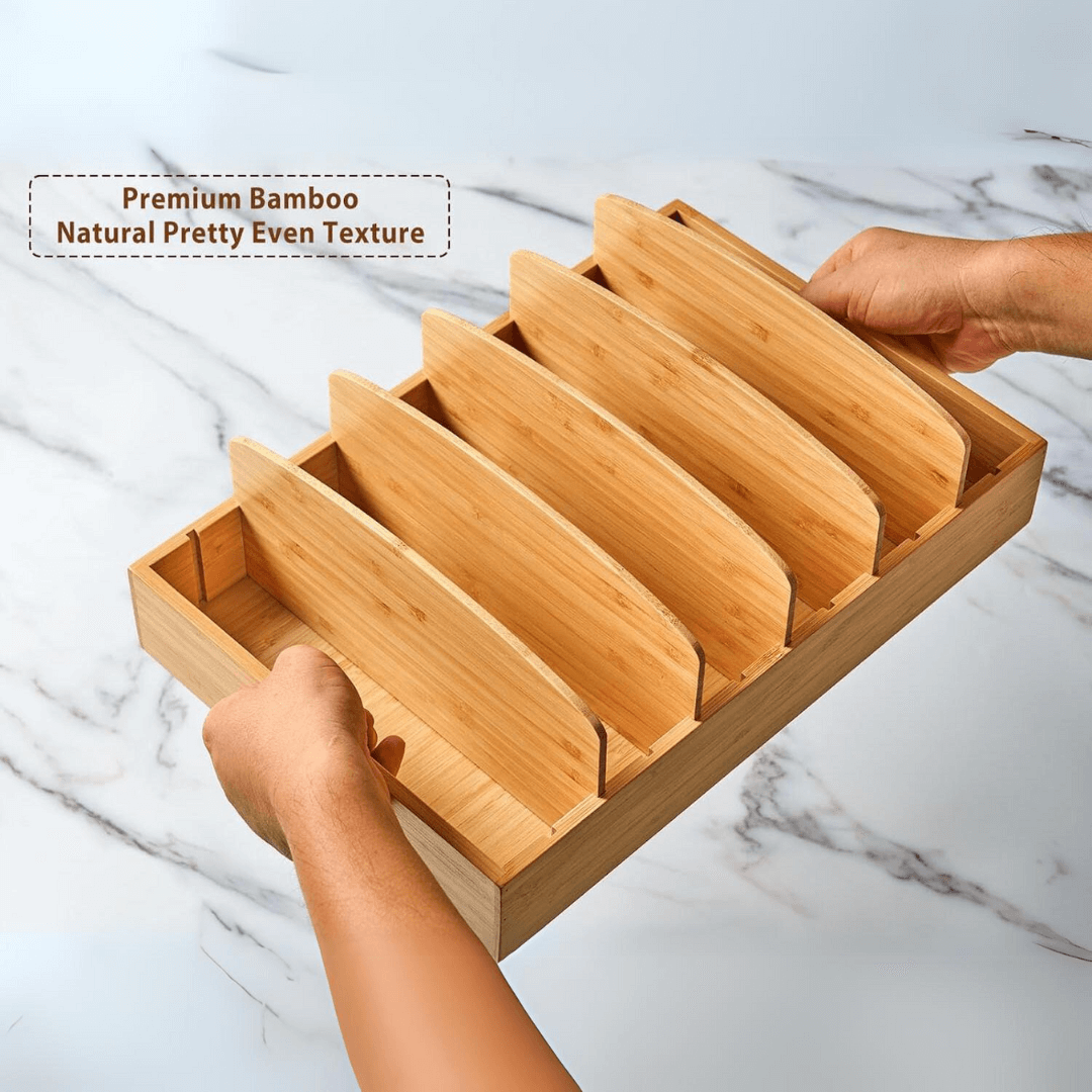 Verstellbarer Bambus-Deckelorganizer für Küche