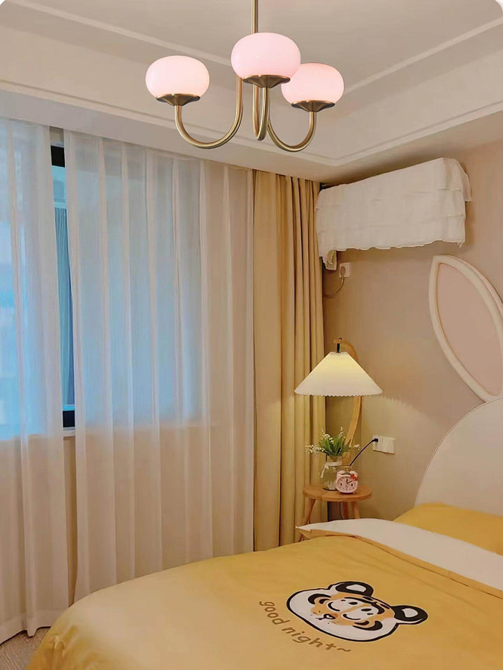 Moderner Kronleuchter mit Rosa Glasschirmen