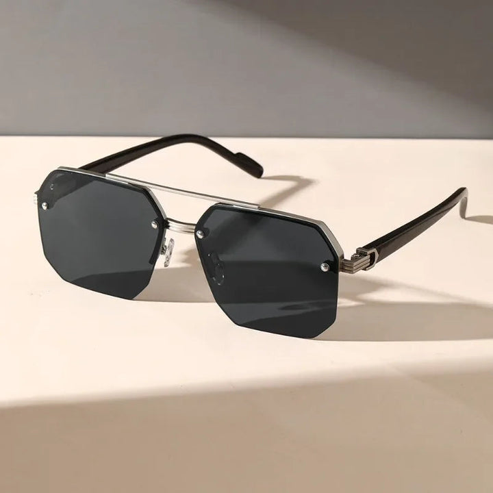 Men's stylish geometric sunglasses, modern frame. Fashion-forward eyewear with a unique design.