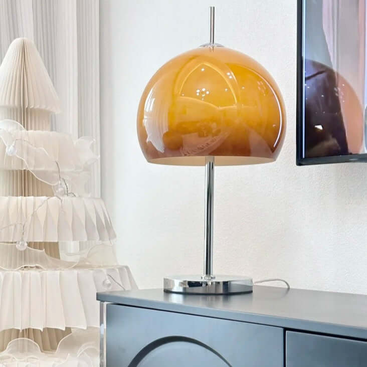 Pilz Design Tischlampe Glas Bernstein