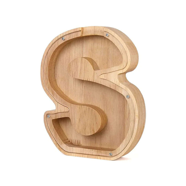 Holz Sparschwein mit Sichtfenster - Alphabet-Design
