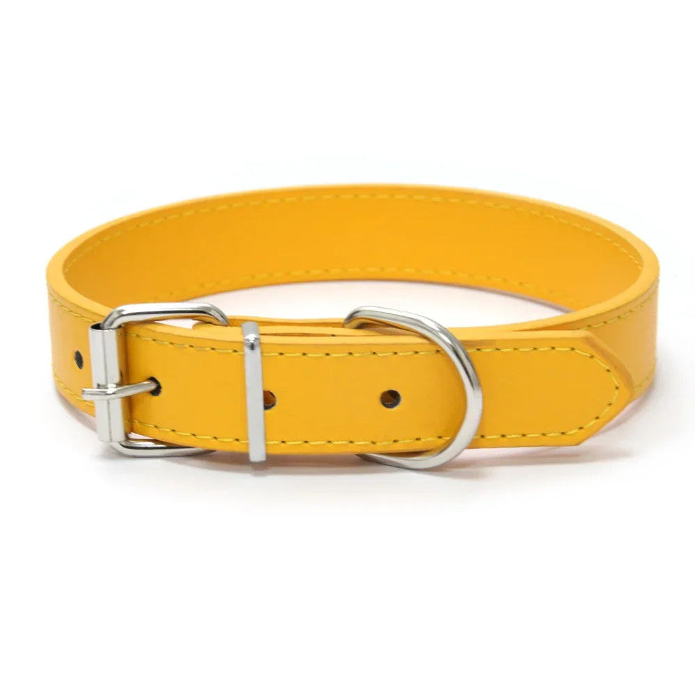 Adjustable PU leather dog collar, brown, padded for superior comfort and durability.