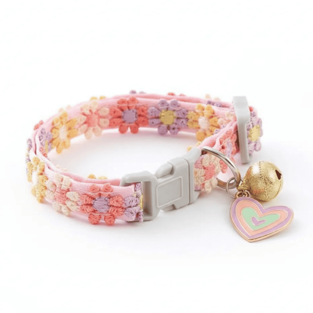 Comfortable and stylish floral cat collar with an adjustable strap and a small bell